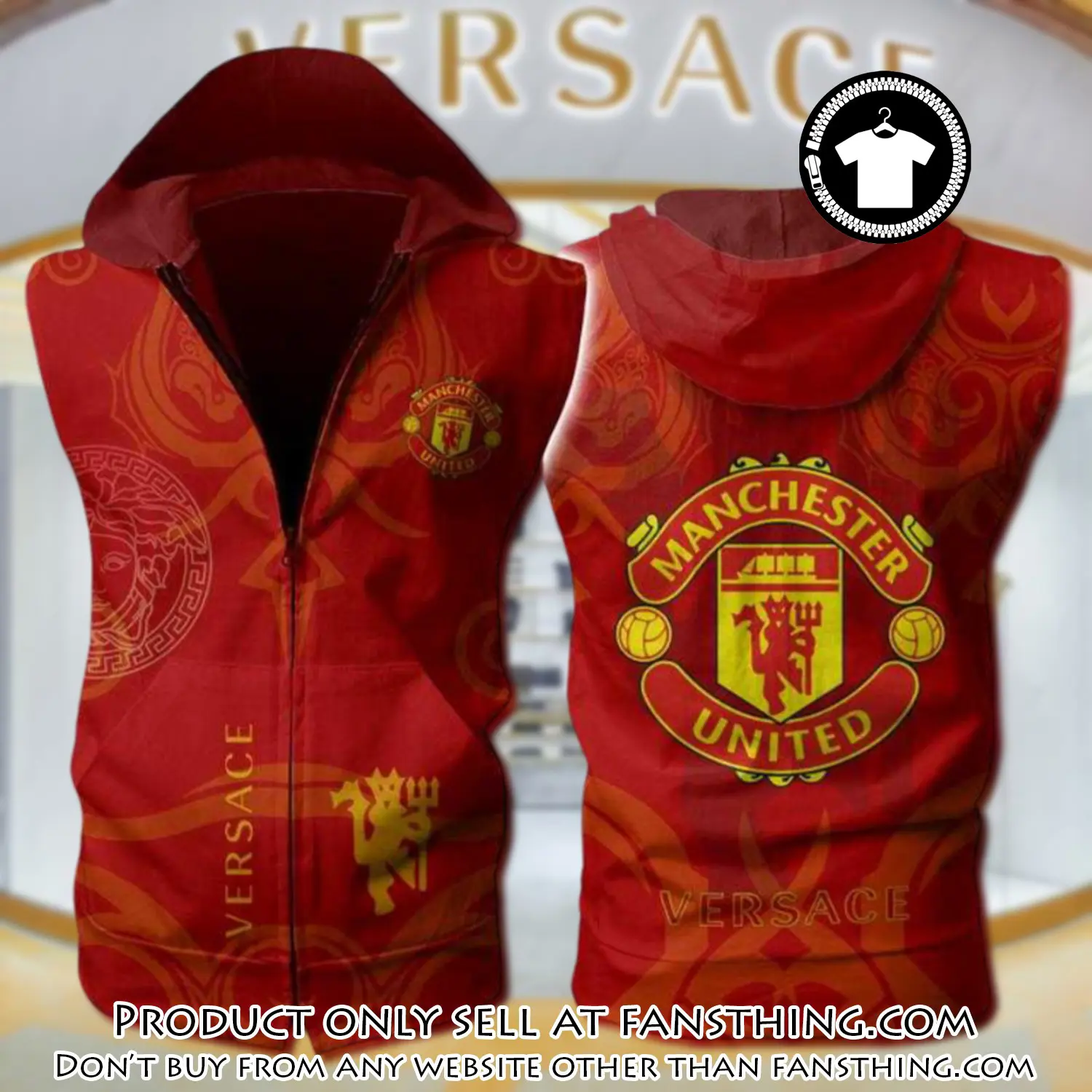 Gianni versace manchester united unisex sleeveless zip up hoodie luxury for men women szh002 fst0039654